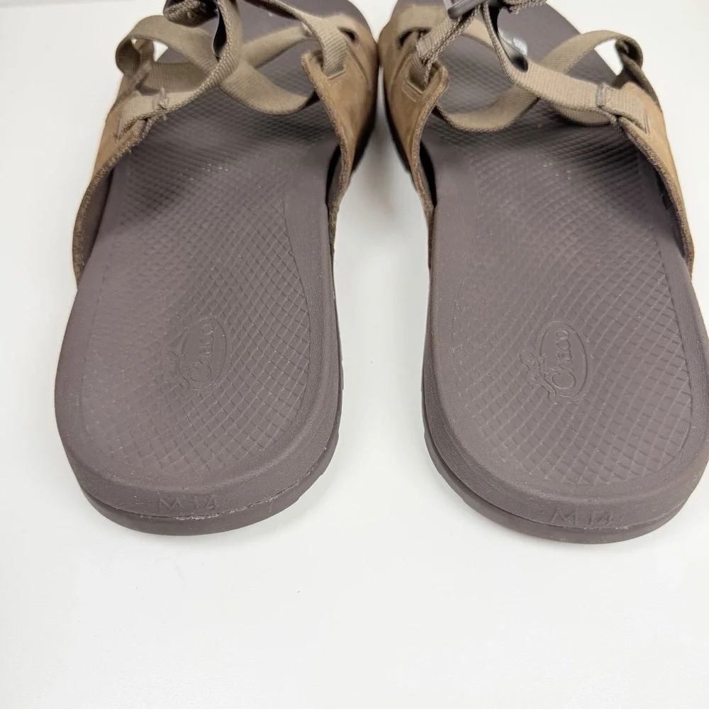 Chaco Lowdown Leather Slide Sandals Mens Size 14 Brown Adjustable Comfort